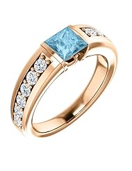18K Rose Gold 5.00x5.00mm Princess Cut Aquamarine and Diamond Ring -- LIFETIME WARRANTY