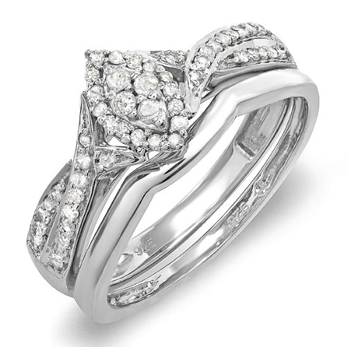 Sterling Silver Round Diamond Ladies Promise Engagement Bridal Ring Set with Matching Anniversary Band 2/5 CT Marquise Shape (0.40 cttw, H-I Color, I1-I2 Clarity) onSale