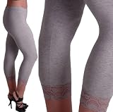 EyeCatchClothing - Crop Leg Pull on Womens Leggings with Lace Detail Grey S/M