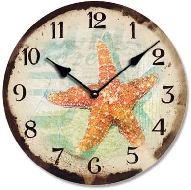 Starfish Rustic Appearance Wall Clock Wood &amp; Canvas Finish 7-3/4 Inch