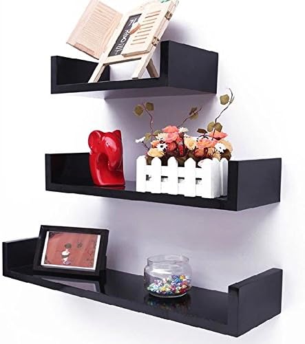[US Stock]Lanno Set of 3 Large U Shape Floating Wall Shelves Storage Display with Hardware Set (Black)