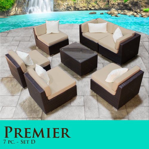 Premier Modern 7 Piece Outdoor Wicker Patio Sofa Sectional Furniture All Weather Set 07D