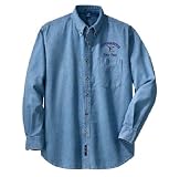 Personalized custom embroidered gymnastics design on denim shirt
