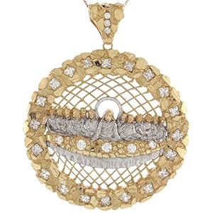 14k Real Two Tone Gold White CZ Accents 9.03cm x 7.34cm Last Supper Pendant