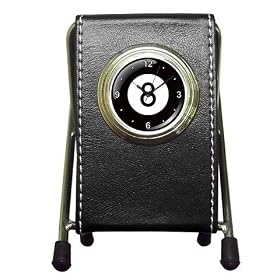 Pen Holder Desk Clock of 8 Ball (Billiards, Pool Table Balls, Magic 8 Ball, Snooker, 9 Ball)