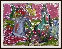 Flowers in Vases, Original Still Life Oil Painting on Canvas By Carmel Artist Janet Ament de la Roche - Unframed Artwork