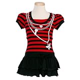 Stylish Little Girls Cute Red Striped Short Sleeved Tunic Shirt 4-14