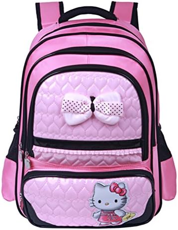 Children's Happy Cat Leisure School Bag Kids Backpack Large Pink