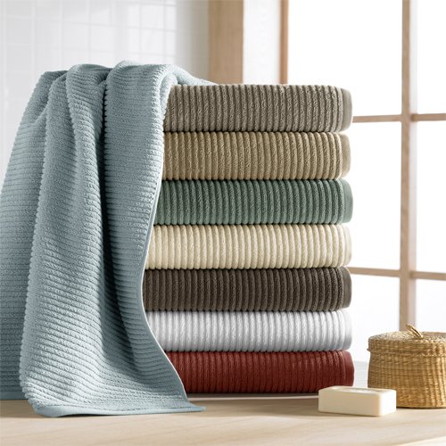 CassaDecor Set of 6 100% Combed Long Staple Turkish Cotton Ribbed Towels (2 Bath Towels, 2 Hand Towels and 2 Wash Cloths) - Urbane by Kassatex, White