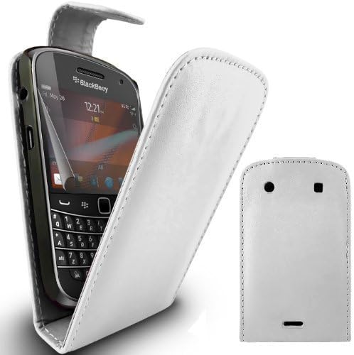 Names4U N4U Online White Leather Flip Case For Blackberry 9900 Bold Touch &amp; Screen Protector