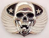 Chrome & Enamel Winged Vampire Skull Belt Buckle