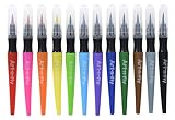 12 Soft Brush Marker Pen Set With Nylon Watercolor Flexible Tip for Color Painting Calligraphy Manga Comic Art and Adult Coloring Books In Storage Case