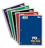 IMAGE OF TOPS 1-Subject Spiral Theme Book, Wide Rule, 8 x 10.5 Inch, Bright White Paper, 70 Sheets per Book, Cover Color May Vary (65000)