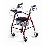 4-wheel Folding Rolling Walker with Shopping Basket, Padded Seat and Dual Hand Brakes.
