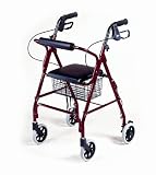 4-wheel Folding Rolling Walker with Shopping Basket, Padded Seat and Dual Hand Brakes.