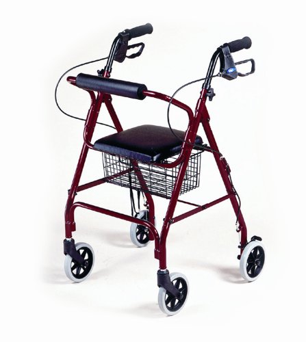 4 Wheel Rolling Walker with Shopping Basket, Padded Seat Burgundy color