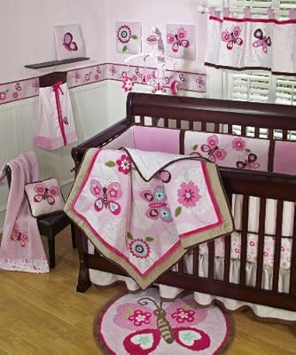 Sumersault Dancing Butterflies 4 Piece Crib Set, Pink