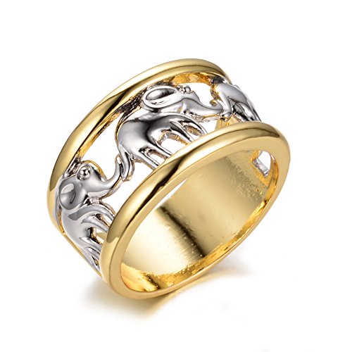Rongxing Jewelry Beautiful Elephant Animal Rings Women's Yellow Gold Filled Size 6-10