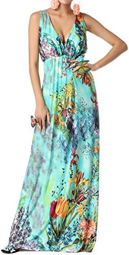 Kokoda Womens Maxi Boho Bohemian V-neck Sexy Beach Dress Plus Size 4XL Green