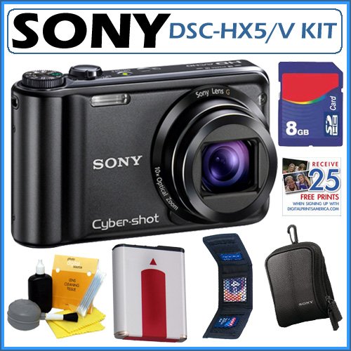 Sony DSCHX5 DSC HX5V 10 2MP CMOS Digital Camera with 10x Wide Angle Zoom with Optical Steady Shot Image Stabilization and 3 0 inch LCD 8GB ACCESSORY KIT