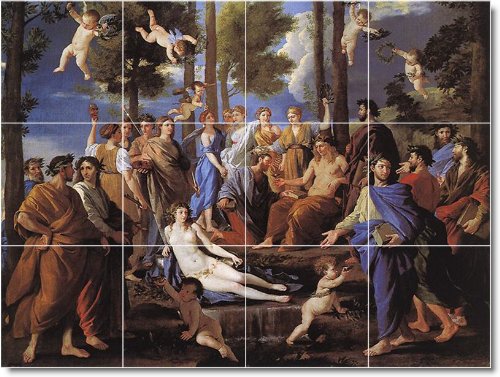 Nicholas Poussin Mythology Custom Tile Mural 23. 48x72 inches using (24) 12x12 ceramic tiles.