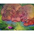 (17x21) Hippo Family (In Water) Art Poster Print