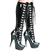 ES609-GINA 6 inch Pointed Stiletto Stretch Boot Women's Size Shoe With D-Ring Lace-Up and Inner Zipper