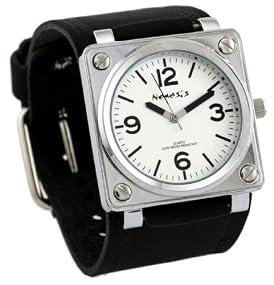 Nemesis #HST046S Men's Premium Black Wide Leather Cuff Strap Square Watch
