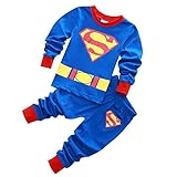 プリントパジャマ長袖　(スーパーマン/ベルトプリント)90cm～130cm　春夏秋　薄手綿100％ ブルー/90ｃｍ～130ｃｍ６点セット 【1点】