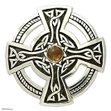 Amber cross brooch pendant, 'Halo'