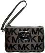 Women's Michael Kors Small Wristlet Jet Set Signature Logo Jacquard Beige/Black/Nickle
