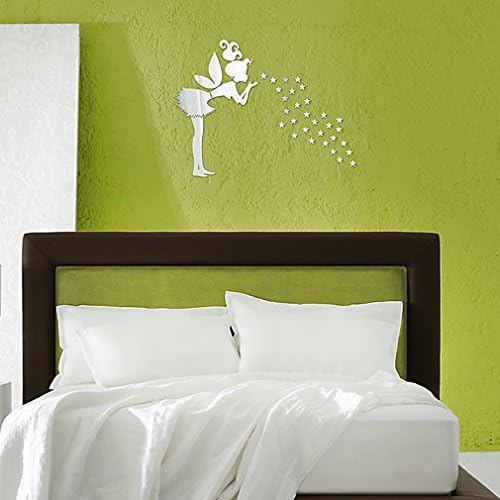 DIY - Do It Yourself New Wall Mirror Stickers, Fairy and Stars, Made of Acrylic Material Like Mirror, Modern Design for Home Living Room Bedroom Kitchen Baby Child Novelty Luxury Crystal Wall Silent Watch Extra Large Clocks, Silver