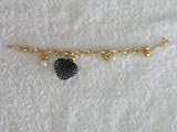 Gold Charm Bracelet- Black Woven Heart with Pearl Design