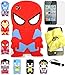 Bukit Cell 3D Superhero Case Bundle 4 Items: Spiderman Cute Justice League Soft Silicone Case for iPod Touch 4 4g 4th Generation + Cleaning Cloth + Screen Protector + Metallic Stylus Touch Pen