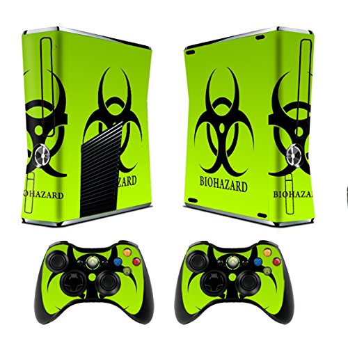 Xbox 360 Skin Sticker X360 Decals Custom Cover Skins Xbox360 Slim Modded Console Game Accessories Set Decal Xbox 360 S Stickers and 2 Wireless Remote Controllers – Biological Harzard by GameXcel ®