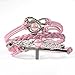 HITOP Jewelry Mens Womens Leather Bracelet, Vintage Heart Wing Cross Charm Bangle, Pink