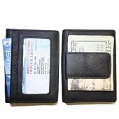 Fine leather bifold wallet with money clip card id holder