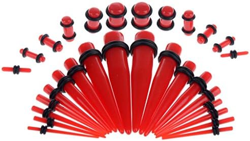 Yantu 30pcs Red Taper Kit with Plugs Double O-rings 14G-00G Stretching Kit