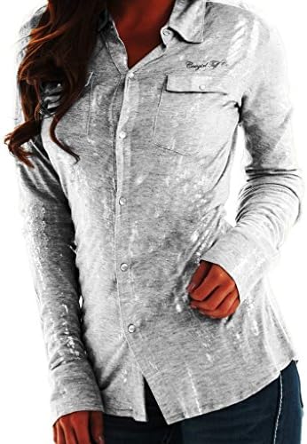 Cowgirl Tuff Western Shirt Womens L/S Button Foil XL White H00351