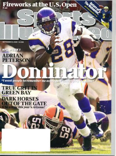 Sports Illustrated September 21 2009 Adrian Peterson/Minnesota Vikings on Cover, Drew Brees/New Orleans Saints, Rich Rodriguez/University of Michigan, Dave Duncan/St. Louis Cardinals, Tony Stewart/Nascar