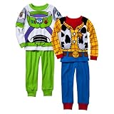 Boys' Sleepwear Toy Story White/Green 4 pc Buzz & Woody Pajama Set