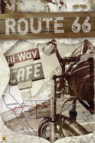 1art1 Empire 331397 Route 66 - Map - Car Street Poster Plakat Druck Prints - 61 x 91.5 cm