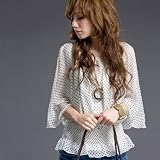 my closet　ドット柄クリンクルシフォンチュニックブラウス ホワイト M LL/XL/2L 大きいサイズ