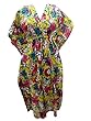 Yellow Cotton Voile Kaftan Dress Multicolor Printed Caftan