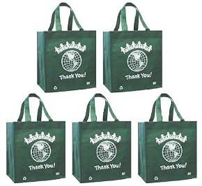 Reusable Grocery Tote Bags 5 Pack (Hunter Green) World Thank You!