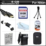 8GB Accessories Kit For Nikon Coolpix S6200 S8200 Digital Camera Includes 8 ....