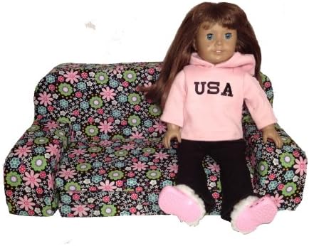 Black Flowered Fold Out Sofa Bed for 18 inch dolls like American Girl - Made in the USA!