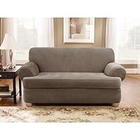 Sure Fit Stretch Pique 3-Piece T Loveseat Slipcover, Taupe
