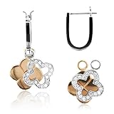14k Two-Tone Gold Four Leaf Clovers Drop Diamond Earrings (HI, I, 0.25 carat)