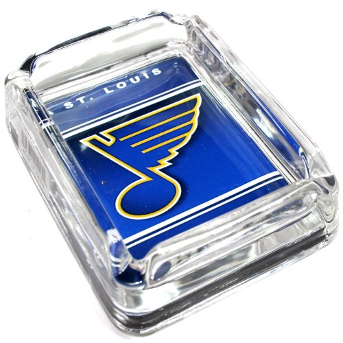 Image of St. Louis Blues Glass Ashtray - Dimensions 3 Inch x 4 Inch - Simulated Black Velvet Botton